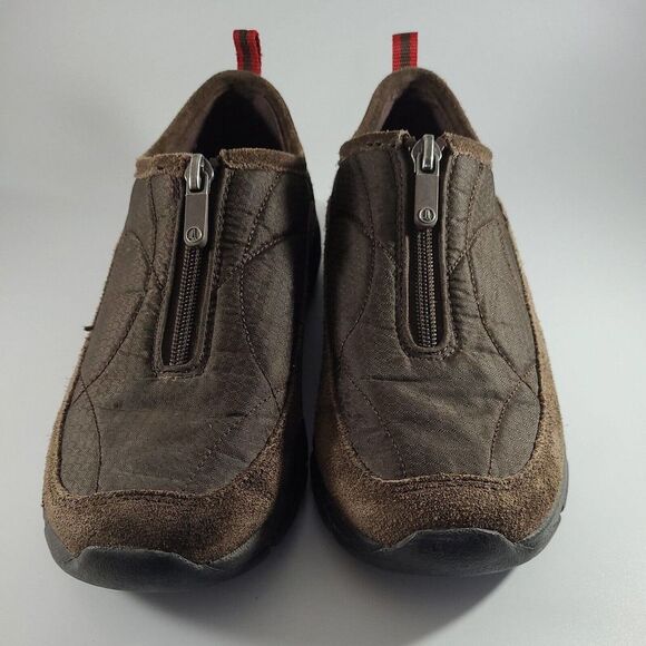 LANDS END WALKING CAMPING HIKING / ZIPPER SHOES 7 B Quilted Suede Brown - Picture 2 of 11